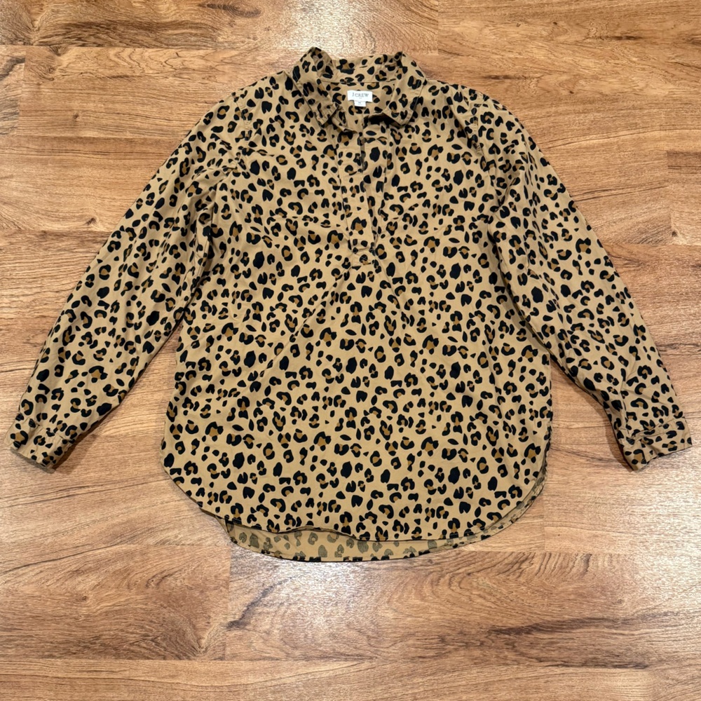 J. Crew Factory Long-sleeve Cheetah Design Blouse, Women's Sz. M